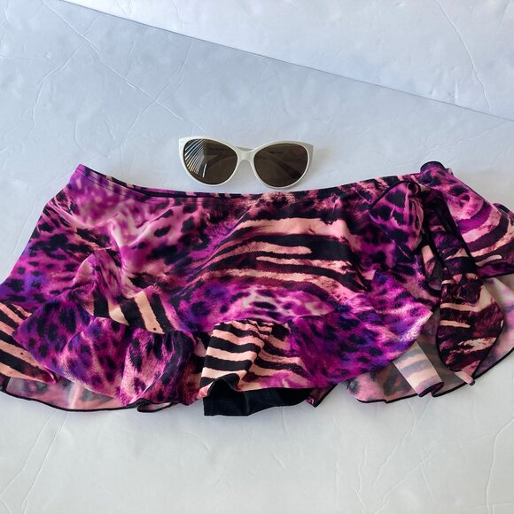 Smart & Sexy Purple Magenta Animal Print Ruffled Swim Bottom M - Picture 3 of 5